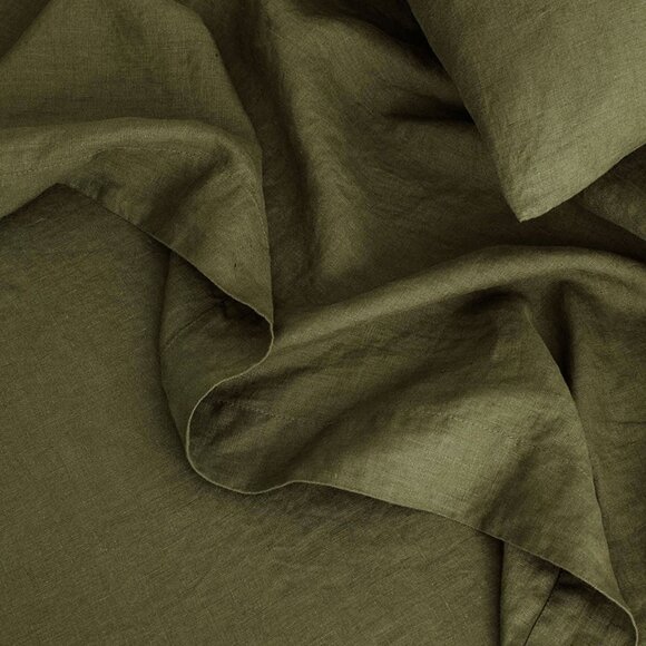 Cultiver European Linen Linen Flat Sheet with Border & Fitted Sheet Forest King - Picture 1 of 9